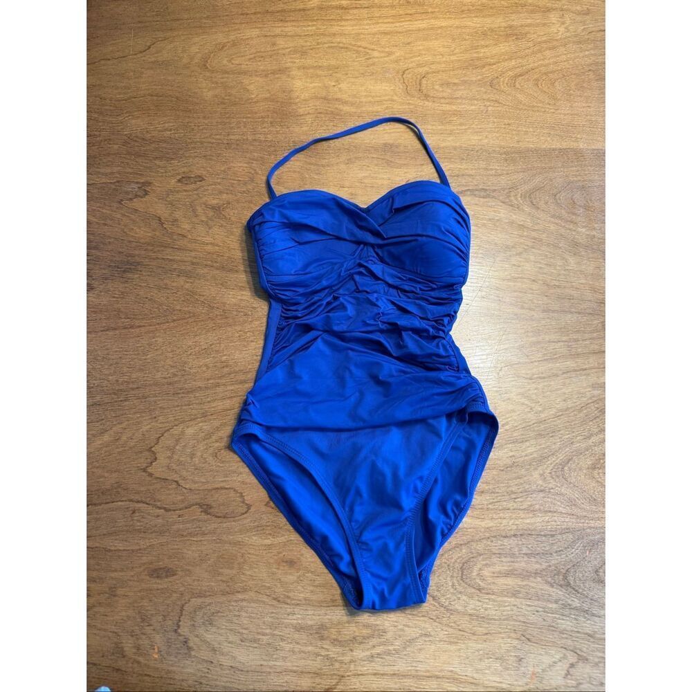 La Blanca Women's Strapless Halter Ruched One-Piece Swimsuit Blue Size 4